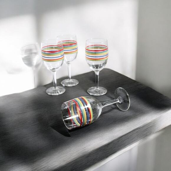 Vintage Libbey Fiesta Mambo Stripes Set of 4 Wine Glasses - Picture 1 of 1